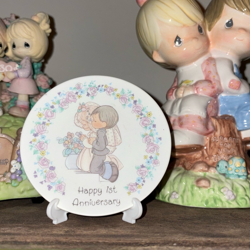 Precious Moments Happy 1st Anniversary Cake Topper - White and Pastel